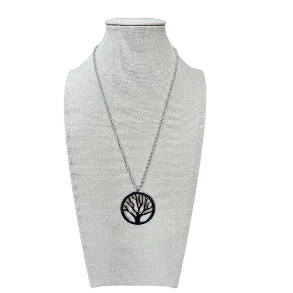 10” Polished Stainless Steel Tree of Life Round Pendant & Necklace for Men Women - Picture 1 of 6